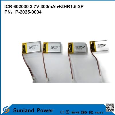 602030 3.7V 300mAh + ZHR1.5-2P Batería de diseño ultra delgado Compatibilidad flexible para varios dispositivos pequeños inteligentes Bluetooth auriculares dispositivos portátiles y equipo médico portátil