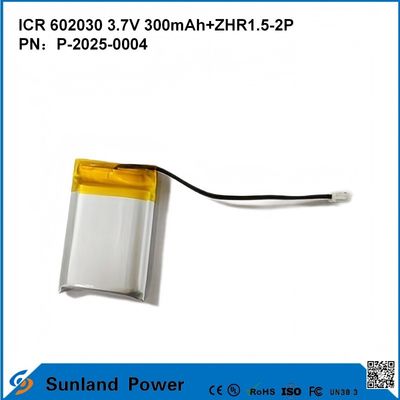 602030 3.7V 300mAh + ZHR1.5-2P Batería de diseño ultra delgado Compatibilidad flexible para varios dispositivos pequeños inteligentes Bluetooth auriculares dispositivos portátiles y equipo médico portátil