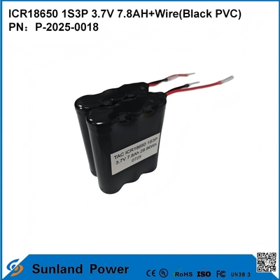 BATERÍA ICR18650 1S3P 3.7V 7.8AH+CABLE (PVC NEGRO)