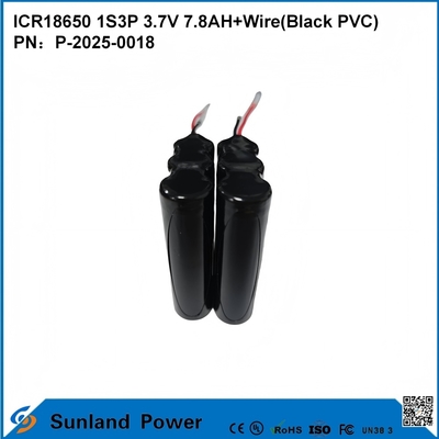 BATERÍA ICR18650 1S3P 3.7V 7.8AH+CABLE (PVC NEGRO)