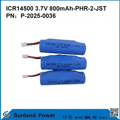 Batería ICR14500 3.7V 800mAh-PHR-2-JST-Cable de 10mm
