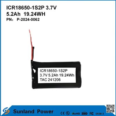ICR18650-1S2P 3.7V 5.2AH 19.24WH Batería recargable