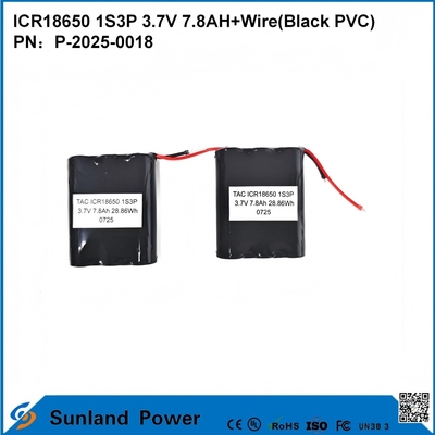 BATERÍA ICR18650 1S3P 3.7V 7.8AH+CABLE (PVC NEGRO)