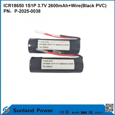 ICR18650 1S1P 3.7V 2600mAh+cable ((PVC negro) Batería