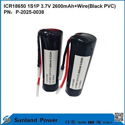 La batería ICR18650 1S1P recargable 3.7V 2600MAH + CABLE (PVC NEGRO)