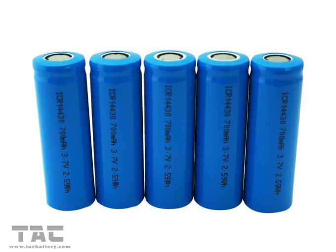 Batería cilíndrica LIR14430/700mAh de alta energía de la ión de litio recargable de la densidad