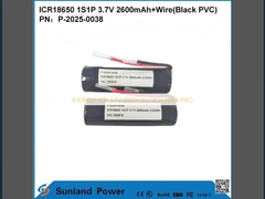 ICR18650 1S1P 3.7V 2600mAh+cable ((PVC negro)
